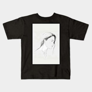 Female Line Art Simple Fashion Style Minimal Pencil Drawing Kids T-Shirt